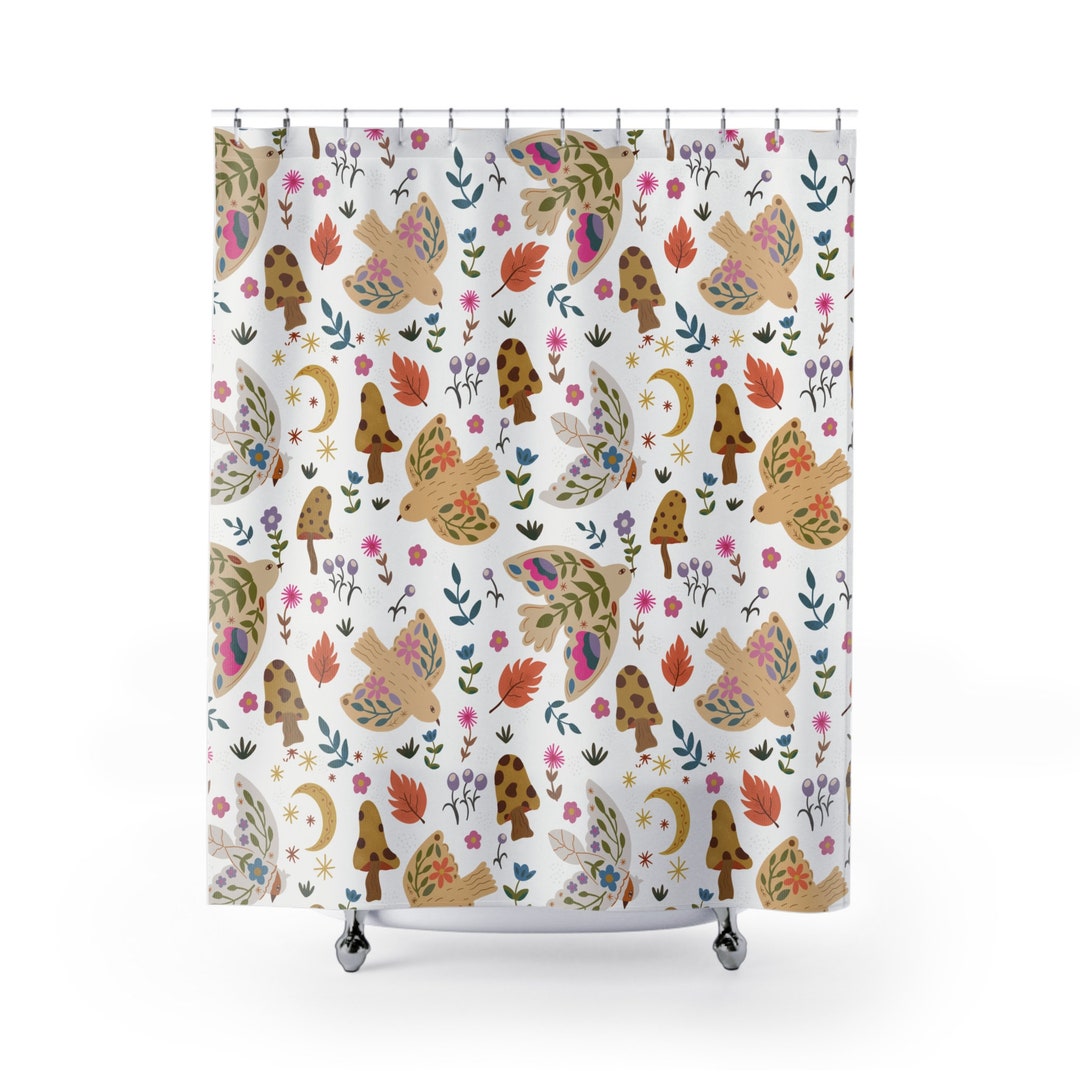 Boho Shower Curtain Folk Art Shower Curtain Boho Home Decor Etsy