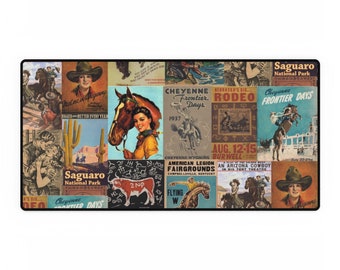 Retro Western Desk Mat Cowgirl Office Decor Western Mousepad Large Southwestern Desk Mat Cowboy Decor Ranch Desk Pad Cowgirl Americana