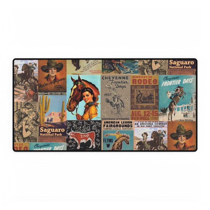 Retro Western Desk Mat Cowgirl Office Decor Western Mousepad Large ...