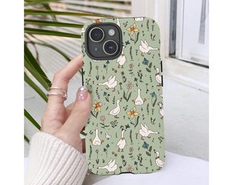 Silly Goose Phone Case Funny Animal Lover Gift Protective Case Cottagecore Theme Gift For Her iPhone 16 Tough Case Samsung Floral Bird Lover