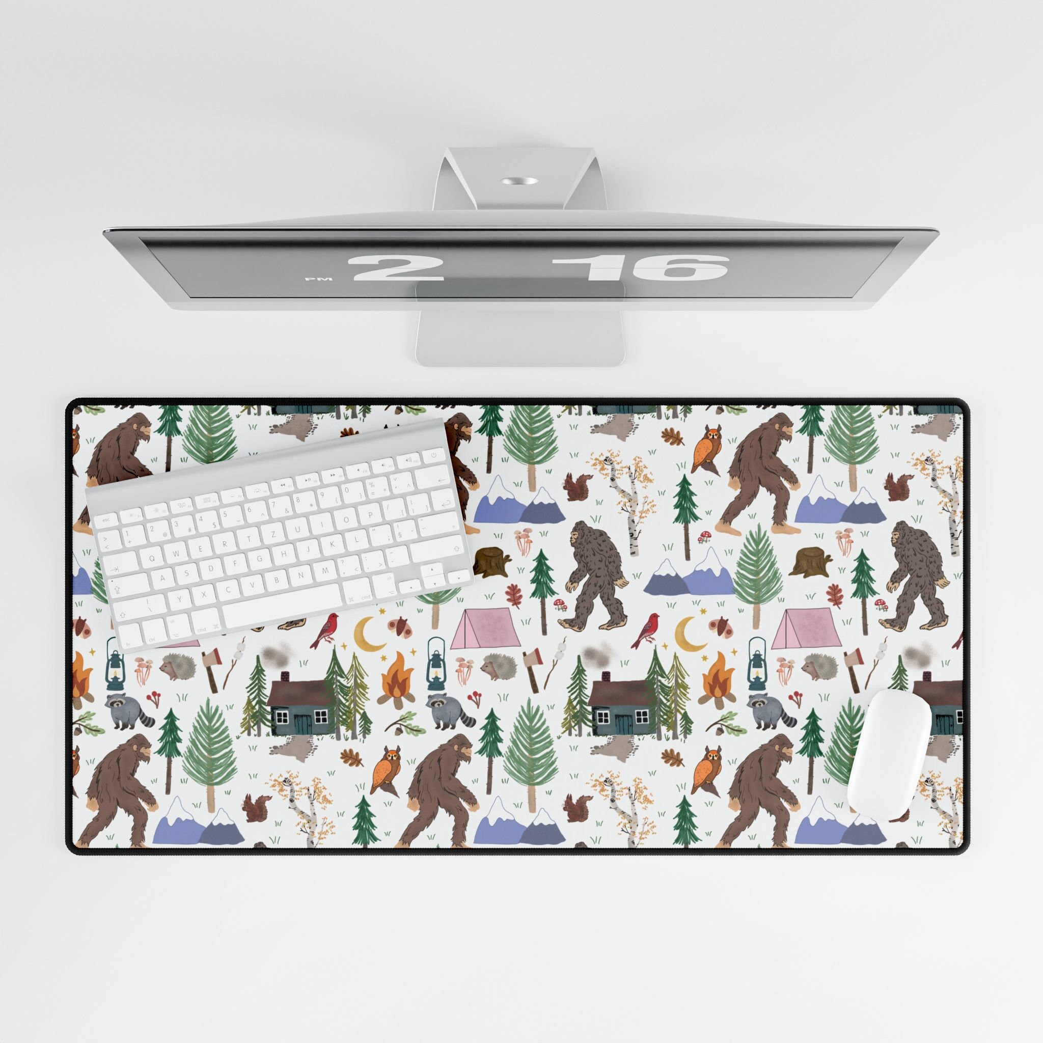 Sasquatch Computer Bigfoot Desk Mat Sasquatch Office Decor Large Desk Pad Funny Cryptid ...