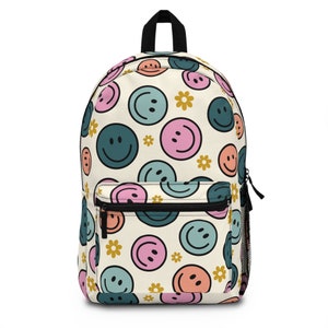 Smiley face Backpack Back to School Gift for Student Gift For Teen Retro Backpack Cute Backpack Colorful Backpack Overnight Bag Carry On Bag