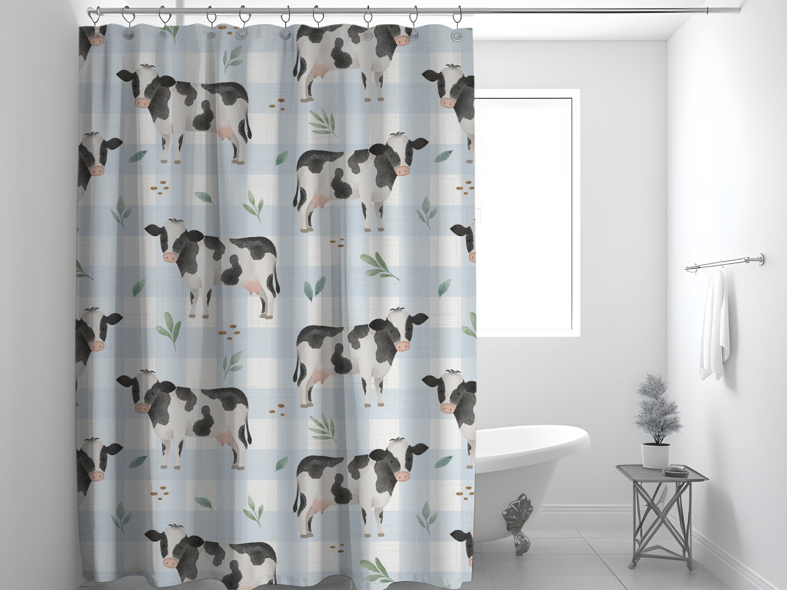 Cow Shower Curtain Country Home Decor Farm Decor Cow Lover Cow Gift Farmhouse Decor Gingham Bathroom Decor Farmhouse Bathroom Ranch Decor