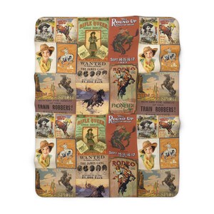 Western Posters Blanket Sherpa Fleece Blanket Western Blanket Western Gift For Ranch Decor Western Decor Vintage Western Gift For Cowgirl image 2