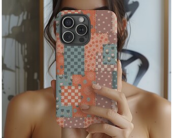 Fall Patchwork Quilt Phone Case Samsung Cute Phone Case Cottagecore Autumn Accessories Trendy Tough Case Gift For Her Quilting Knitting Gift
