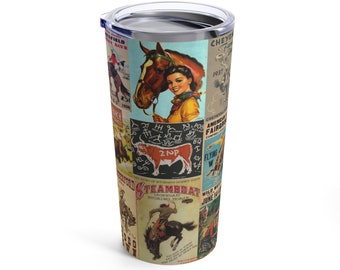 Wild West Tumbler 20oz Vintage Western Posters Retro Western Gift Western Mug Western Coffee Cup Cowgirl Accessories Cowboy Decor Americana
