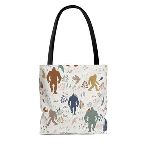 White Bigfoot Pattern Print Leather Tote Bag main image 1