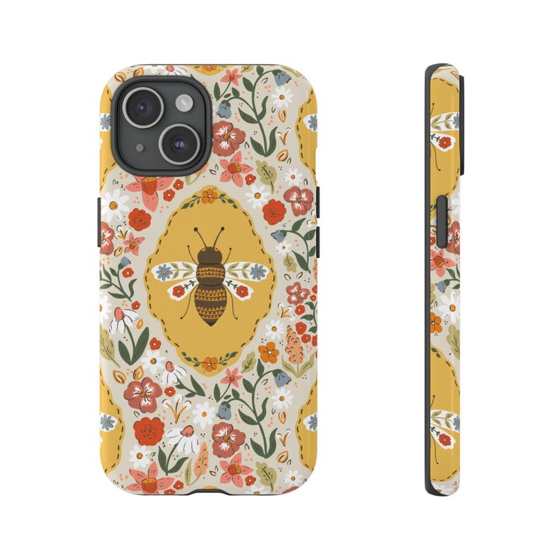 Phone Case, Bee and Flowers Tough Protective Cover, Floral Design, Nature Lover Gift, Hard Shell Smartphone Case, Cute Insect Pattern Spring image 10