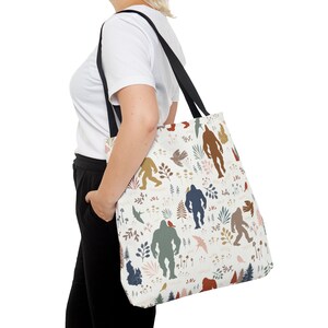 White Bigfoot Pattern Print Leather Tote Bag main image 0