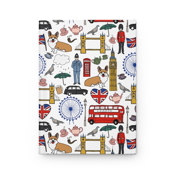 London Hardcover Journal Matte London Notebook British  English Gift London Icons London Souvenir Great Britain Travel Gift UK Union Jack