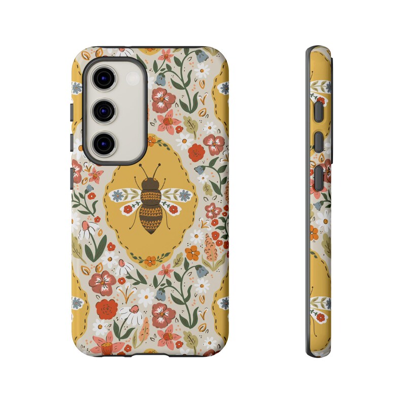 Phone Case, Bee and Flowers Tough Protective Cover, Floral Design, Nature Lover Gift, Hard Shell Smartphone Case, Cute Insect Pattern Spring image 8