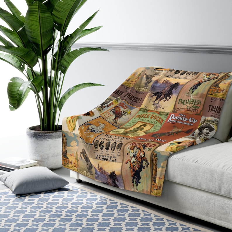 Western Posters Blanket Sherpa Fleece Blanket Western Blanket Western Gift For Ranch Decor Western Decor Vintage Western Gift For Cowgirl image 1