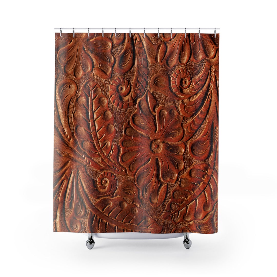 Western Shower Curtain Ranch Home Decor Western Style Tooled Leather
