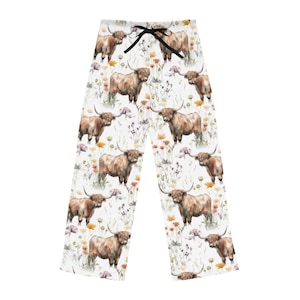 Highland Cow Watercolour Women's Pajama Set - Short Sleeve Top & Shorts, Soft Loungewear