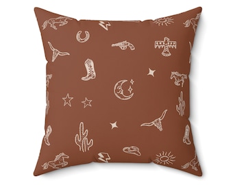 Brown Western Pillow Wild West Pillow Cowboy Decor Western Decor Farmhouse Decor Accent Pillow Decorative Pillow Western Aesthetic Wild West