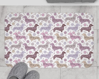Dachshund Bath Mat Sausage Dog Decor Cute Dog Gift For Dog Lover Housewarming Country Decor Bathroom Rug Shower Mat Neutral Tones Retro Home