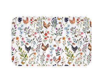 Chicken Bath Mat Wildflowers Bath Mat Chicken Decor Chicken Lover Gift Farm House Decor Farmhouse Bath Country Decor Cute Bath Rug Homestead