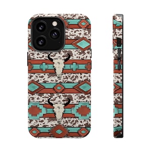 Aztec MagSafe Phone Case Tough Case Western Phone Case Cute Cowgirl Gift Boho Accessories  Bull Skull iPhone Case Cow Print Rodeo Outfits