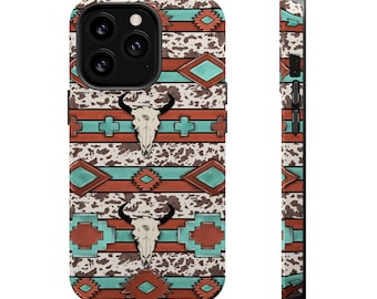 Aztec MagSafe Phone Case Tough Case Western Phone Case Cute Cowgirl Gift Boho Accessories  Bull Skull iPhone Case Cow Print Rodeo Outfits