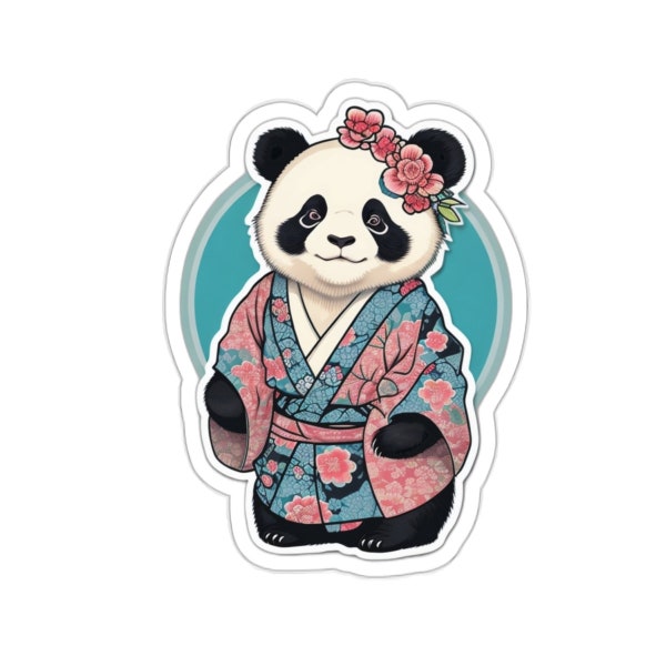 Pastell japanische Kunst Panda im Kimono Aufkleber - Serene Bamboo Bliss Aufkleber