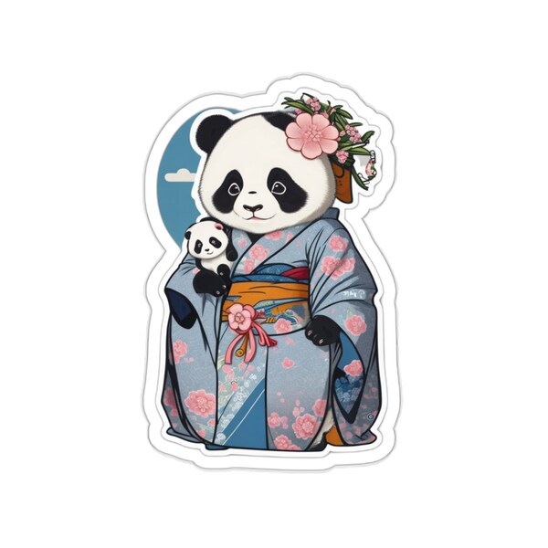 Pastell japanische Kunst Panda im Kimono Sticker - Serene Bamboo Bliss Aufkleber für Laptops, Notebooks und mehr