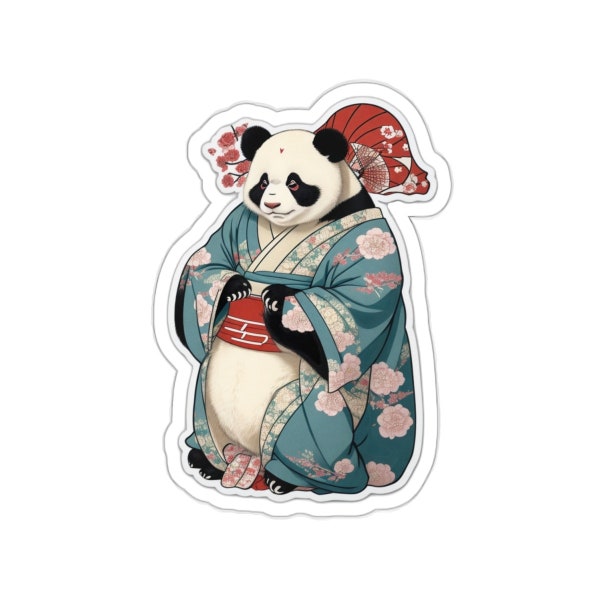 Pastell japanische Kunst Panda im Kimono Aufkleber - Serene Bamboo Bliss Aufkleber für Laptops, Notebooks und mehr