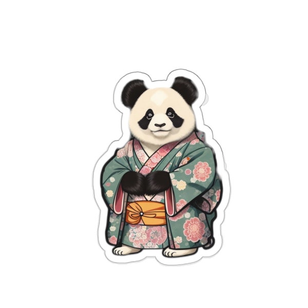 Pastel Japanese Art Panda in Kimono Sticker - Serene Bamboo Bliss Decal