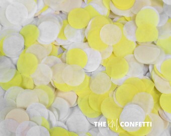 Confettis de mariage biodégradables en vrac - Blanc, beige, citron - Confettis ronds de 1,5 cm - Jetés, décorations de table
