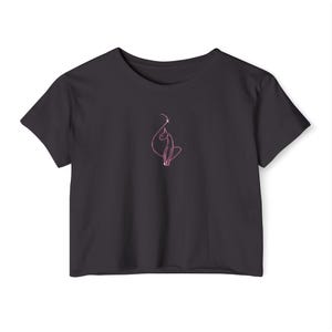 Crop Top Tshirt with Pink Cat Design, Women&#39;s Festival Kitten Shirt, Black Tee, Summer Fashion, Cat Lover Gift, Animal Crop Top, Cute Cat