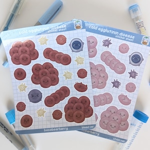 Cold Agglutination Sticker Sheet - cute blood cells/med lab/laboratory/hematology/science/hospital/healthcare/lab gifts/notebook