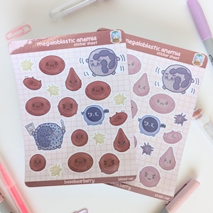 Megaloblastic Anemia Sticker Sheet - cute blood cells/med lab/laboratory/hematology/science/hospital/healthcare/lab gifts/notebook