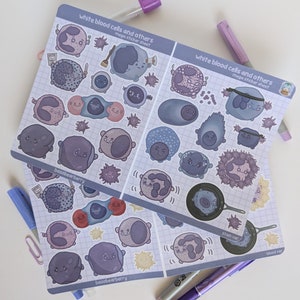 Méga feuille d'autocollants de globules blancs - mignons globules/laboratoire médical/laboratoire/hématologie/science/hôpital/soins de santé/cadeaux de laboratoire/ordinateur portable