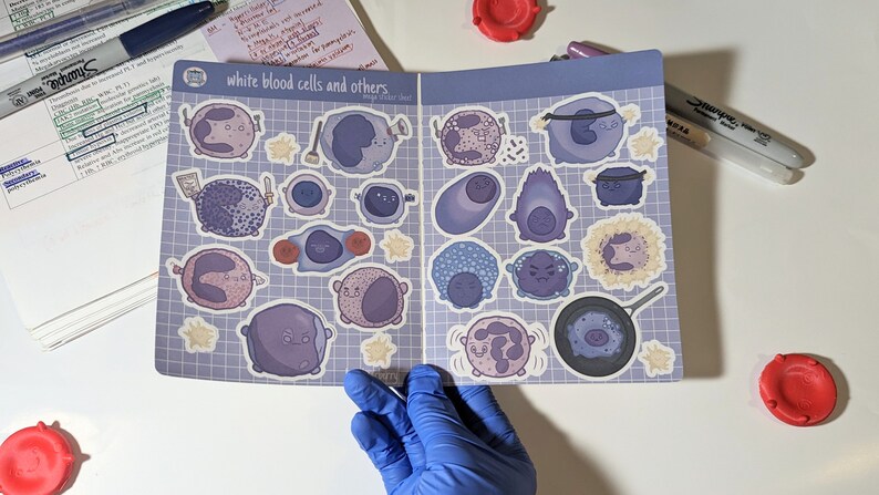 White Blood Cell Mega Sticker Sheet Cute Blood Cells/med Lab/laboratory ...