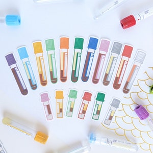 Autocollants en vinyle pour tube à essai sanguin - tube de sang/labo médical/laboratoire/hématologie/science/hôpital/soins de santé/cadeaux de laboratoire/ordinateur portable/phlébotomie