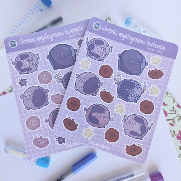 Chronic Myelogenous Leukemia Sticker Sheet - cute blood cells/med lab/laboratory/hematology/science/hospital/healthcare/lab gifts/notebook