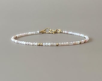 Tiny Pink Opal Bracelet Dainty Opal Jewelry Minimalist Bead Bracelet  2mm Pale pink Crystal Bracelet Gemstone Bracelet Birthday Gift