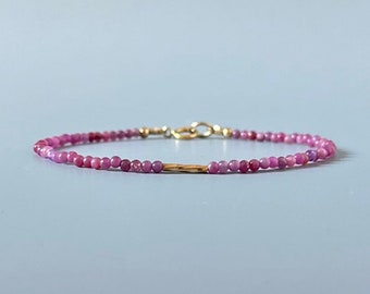 Tiny Ruby Bracelet Dainty Gemstone Bead Pink Crystal Bracelet Minimalist Jewelry Small Stone July Birthstone Birthday Gift Anniversary