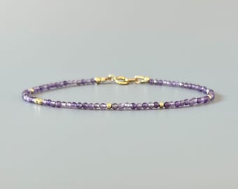 Tiny Amethyst Bracelet Dainty Amethyst Jewelry 2mm Purple Crystal Bracelet Small Bead February Birthstone Birthday Gift 6th Anniversary