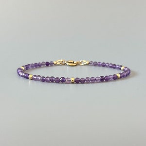Amethyst Bracelet Dainty Amethyst Jewelry Gemstone 3mm Purple Crystal Bracelet Small Bead February Birthstone Birthday Gift 6th Anniversary