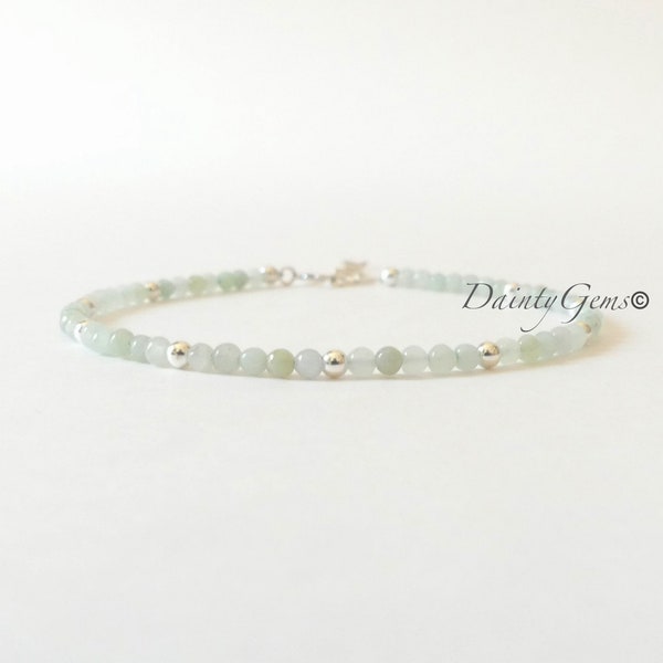 Tiny Burmese Jade Bracelet Dainty Gemstone Jewelry Pastel Green Pale Jade Crystal Bracelet Jadeite Bracelet Burma Jade Jewelry Birthday Gift