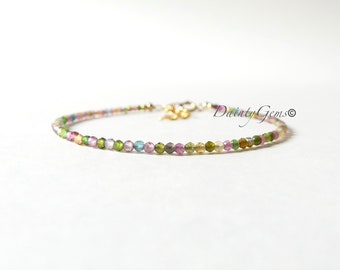 Tiny Watermelon Tourmaline Bracelet Dainty Tourmaline Jewelry Minimalist Bracelet Rainbow Crystal bracelet October Birthstone Birthday Gift