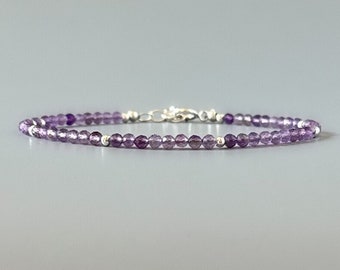 Tiny Amethyst Bracelet Dainty Jewelry Crystal Bead Bracelet Delicate Minimalist Small Bead February Birthstone Birthday Gift 6th Anniversary