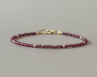 Tiny Garnet Bracelet Dainty Rhodolite Jewelry Red Crystal Bracelet January Birthstone Minimalist Bracelet Birthday Gift 2nd Anniversary