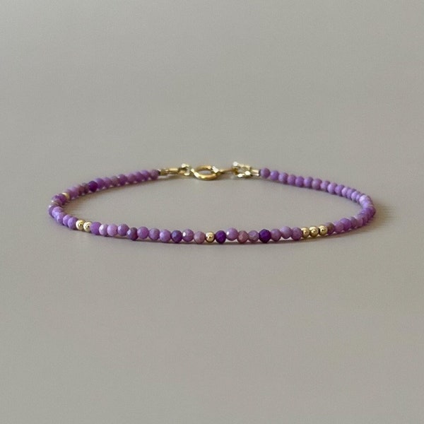 Tiny Phosphosiderite Bracelet Dainty Jewelry Minimalist Bracelet Lilac Crystal Bead Bracelet Gemstone Purple Birthday Gift Anniversary