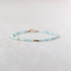 Tiny Blue Tourmaline Bracelet Dainty Indicolite Gemstone Beaded Bracelet October Birthstone Crystal Jewelry Minimalist Birthday Gift Women