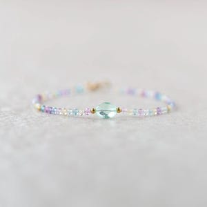 Tiny Fluorite Bracelet Dainty Gemstone Beaded Bracelet Colorful Jewelry Boho Chic Rainbow Jewelry Stacking Birthday Gift Wife Mom Sister