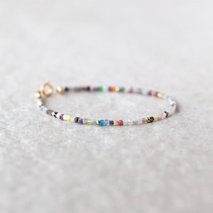 Tiny Colorful Bracelet Dainty Rainbow Bracelet Gold Filled Stacking  Multi Gemstone Bead Bracelet Minimalist Birthday Gift Teen Girl Women