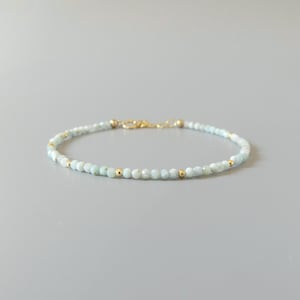 Tiny Larimar Bracelet Dainty Gemstone Beaded Bracelet Minimalist Light Blue Stacking Crystal Jewelry Birthday Gift for Wife Mom Bridesmaid