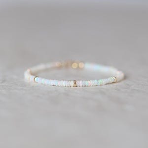 Ethiopian Opal Bracelet Dainty Gemstone Beaded Jewelry Minimalist October Birthstone Mom Birthday Gift 14th Anniversary Wife