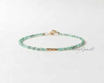 Tiny Emerald  Bracelet Dainty Emerald Jewelry 1.9mm Green Crystal Bracelet Minimalist Bracelet May Birthstone Birthday Gift 20th Anniversary